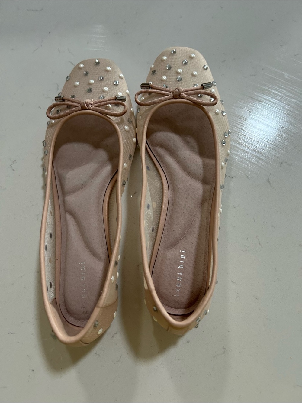 Gianni Bini Pearl-Embellished Blush Ballet Flats
